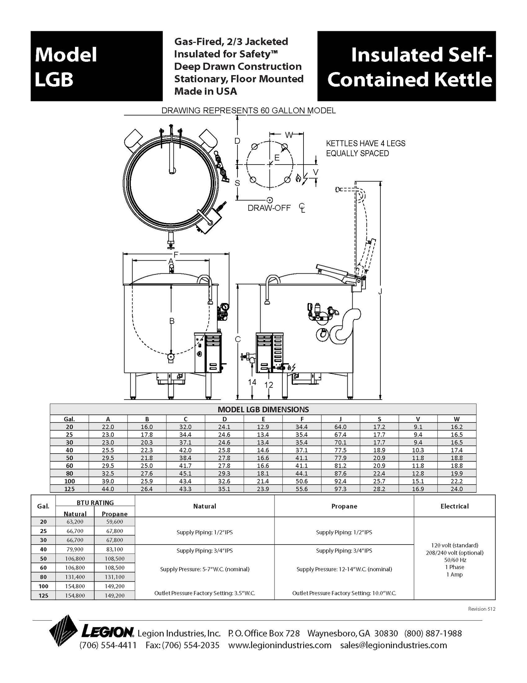 Insulated SelfContained Kettle, GasFired, Models LGB 20, 25 30